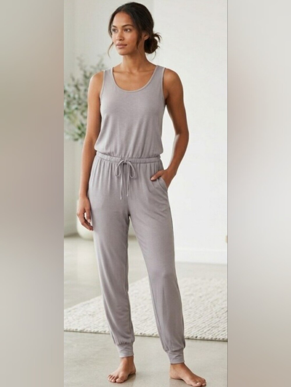 Natori Taupe Greige Jogger Jumpsuit Romper - Size M